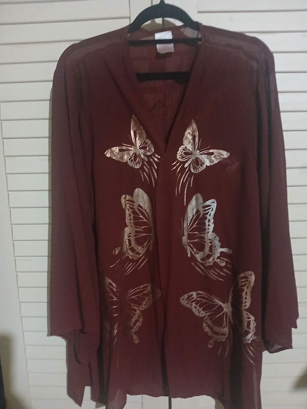 No Boundaries Burgundy Open-Front Tunic with Metallic Butterfly Accents Coverup